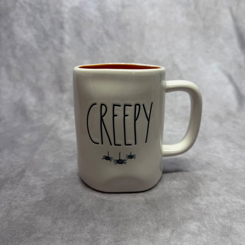 Rae Dunn Mug Unisex OS White Creepy Spider Halloween Orange Interior Ceramic